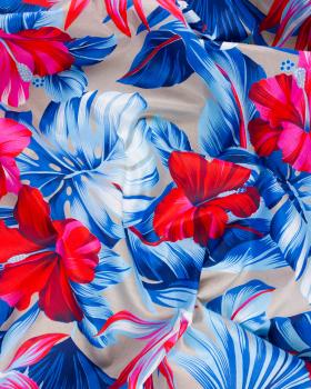 Polynesian fabric HIBISCUS Blue - Tissushop